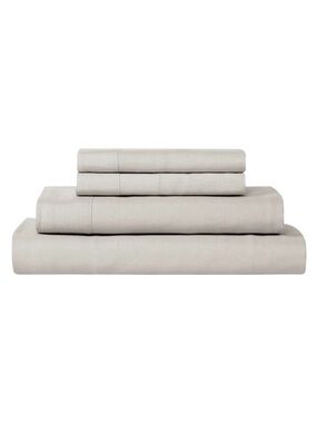 SIJO French Flax Linen LuxeWeave Sheet Set 4 piece Fog Full NWT